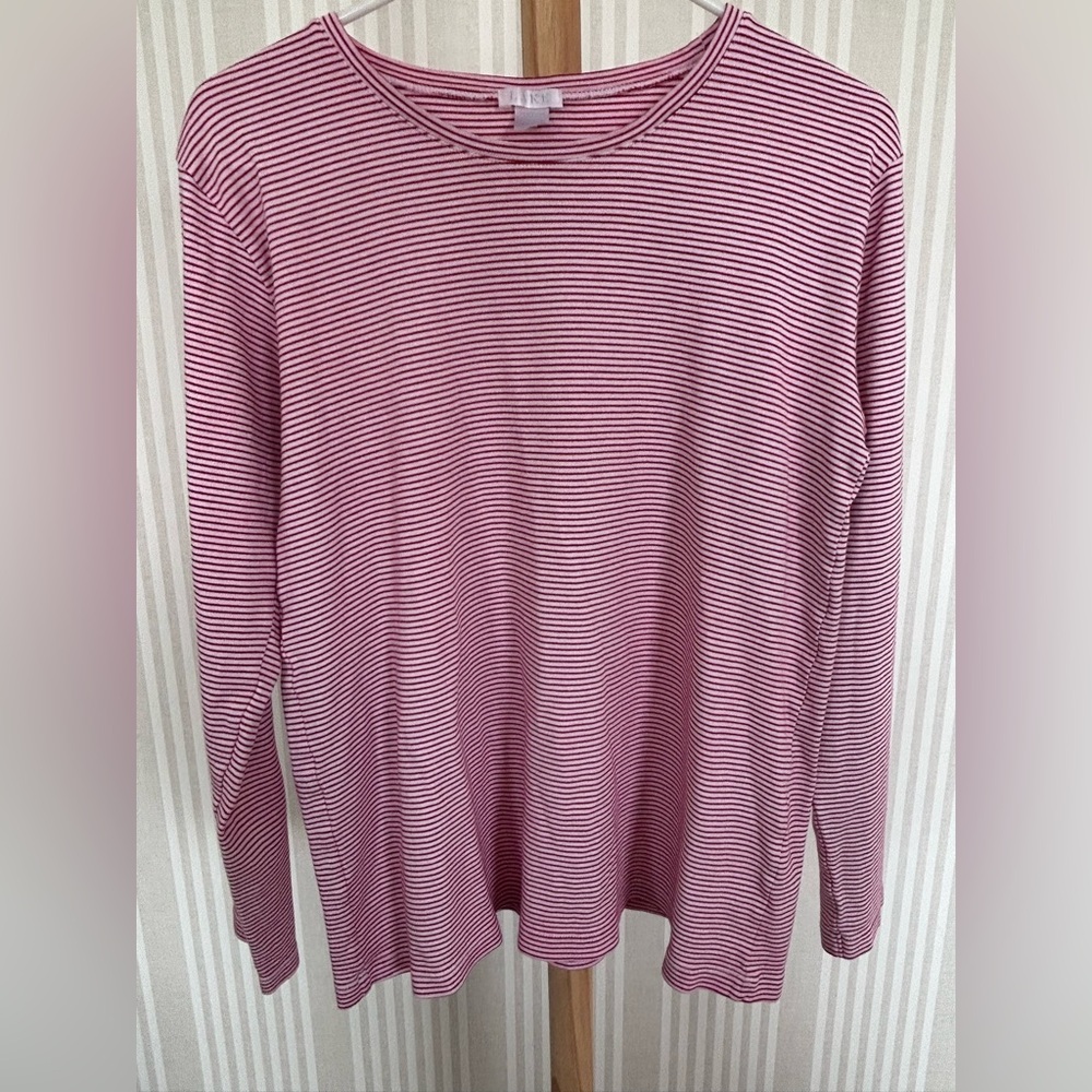 LAKE Pajamas Shirt Red Pink Striped Cotton PJ Top 100% Pima Cotton Womens Large - Picture 4 of 7